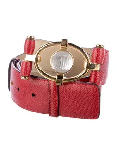 Pre-owned Lalique Embossed Leather Waist Belt In Red