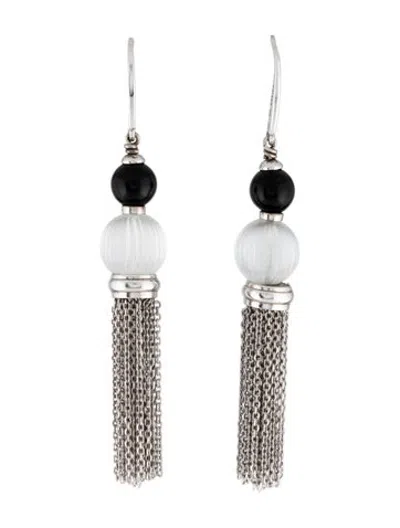 Pre-owned Lalique Enamel & Crystal Drop Earrings In Black