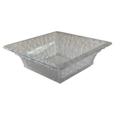 Pre-owned Lalique Exquisite  France Large Square Rose Centerpiece Crystal Art Glass Bowl In Red