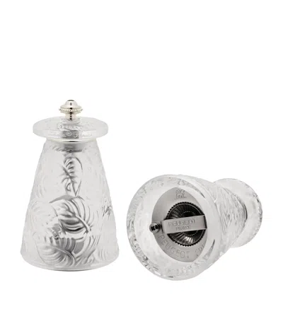 Lalique Feuilles Crystal Salt And Pepper Grinders In Transparent