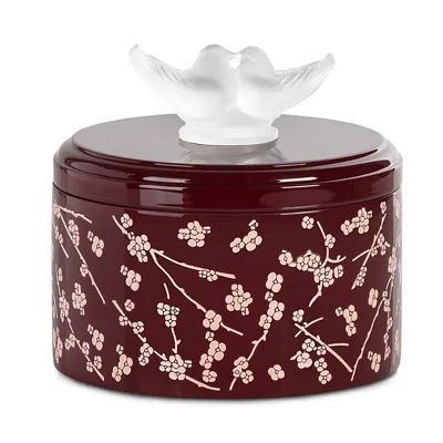 Lalique Fleurs De Cerisier Lacquered Wood Box, Medium In Burgundy