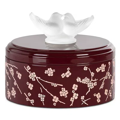 Lalique Fleurs De Cerisier Lacquered Wood Box, Small In Burgundy