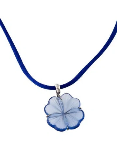 Pre-owned Lalique Flower Pendant Necklace, 34" In Blue