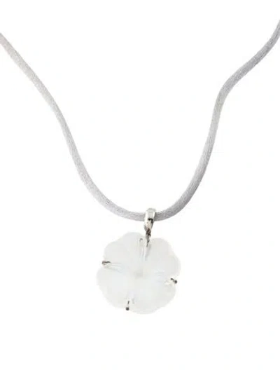 Pre-owned Lalique Flower Pendant Necklace, 34" In Transparent