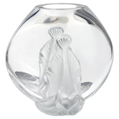 Pre-owned Lalique France “calyx” Clear And Frosted Crystal Vase In Transparent