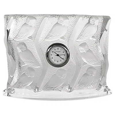 Pre-owned Lalique France Crystal "hulotte" Owl Clock In Original Box In Gray