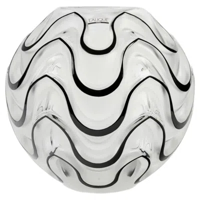 Pre-owned Lalique France - Vase Boule Vibration Crystal With Black Enamel - New