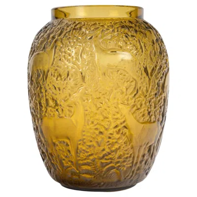 Pre-owned Lalique France Vase, Doe Décor In Crystal, 20th Century, Art Modern. In Brown