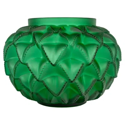 Pre-owned Lalique France - Vase Languedoc Cactus Emerald Green Crystal - New In Box