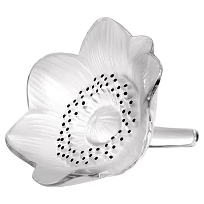Pre-owned Lalique France Vintage Anemone Flower Crystal Sculpture, Paperweight, Decoration In Gray