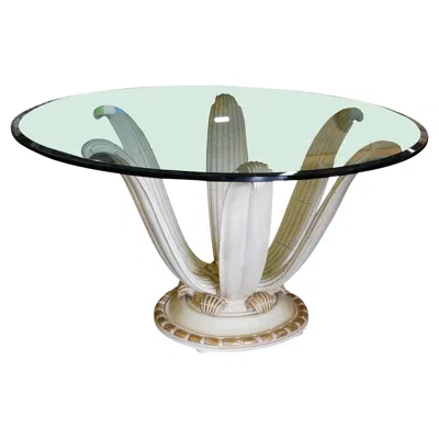 Pre-owned Lalique French 1930s Deco Lotus Flower Pedestal Dining Table Or Center Table In Brown