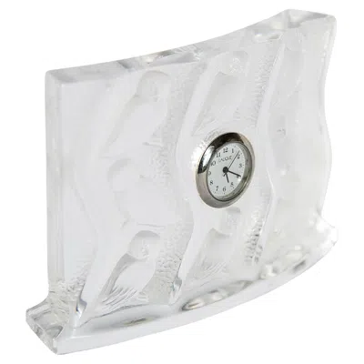 Pre-owned Lalique French  Crystal Owl Table Clock In Gray