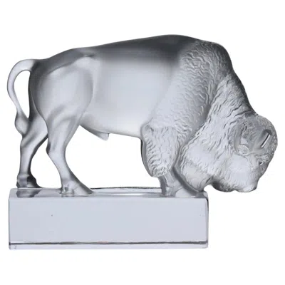 Pre-owned Lalique Frosted Crystal Bison / Buffalo Sculpture / Paperweight By  Of France In Gray
