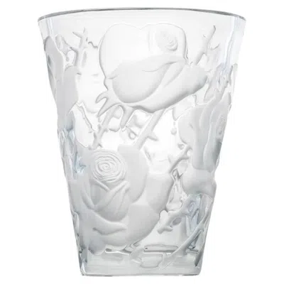 Pre-owned Lalique Frosted Crystal Ispahan Rose Vase, France In Red
