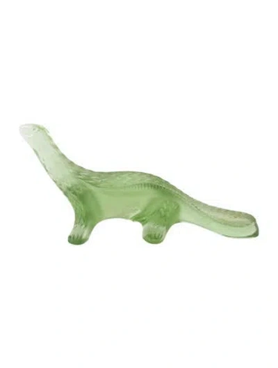 Pre-owned Lalique Frosted Crystal Lizard Figurine In Green