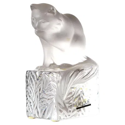 Pre-owned Lalique Frosted Crystal Sitting Cat Figurine Signed. In Gray