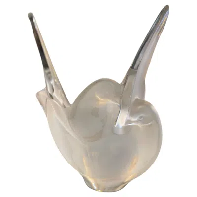Pre-owned Lalique Frosted Crystal Vase Depicting Two Doves, , France In Transparent