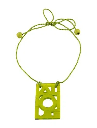 Pre-owned Lalique Glass & Fabric Pendant Necklace, 26.5" In Green
