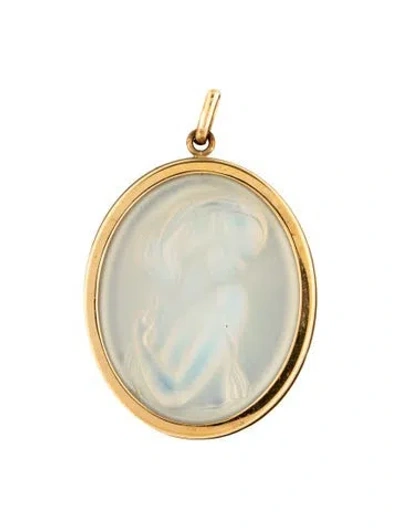 Pre-owned Lalique Glass Cameo Oval Pendant In Multi