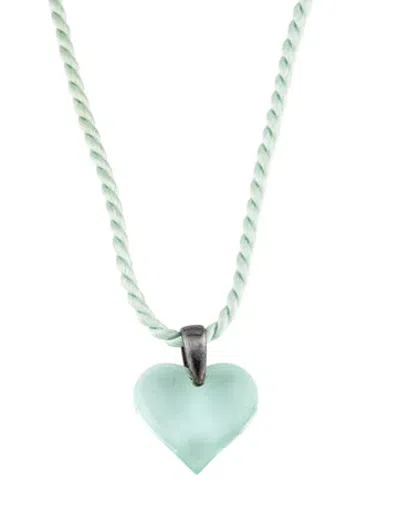 Pre-owned Lalique Glass Crystal & Cord Heart Pendant Necklace, 30" In Blue