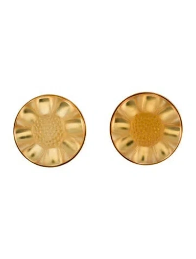Pre-owned Lalique Glass Flower Clip-on Earrings In Yellow