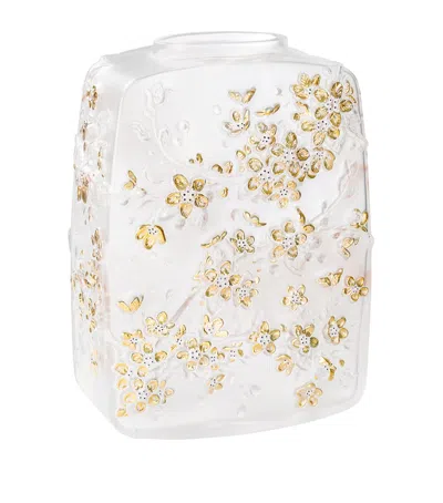 Lalique Gold-stamped Cherry Blossom Vase In Clear