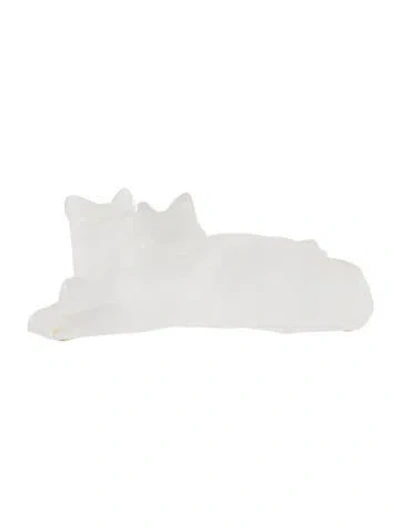 Pre-owned Lalique Happy & Heggie Cats Figurine In Transparent
