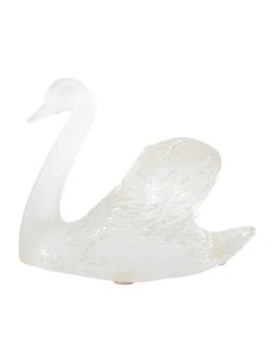 Pre-owned Lalique Head-up Swan Crystal Sculpture In Clear