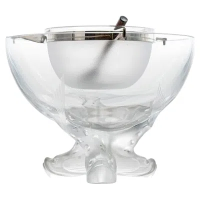 Pre-owned Lalique Igor Caviar Bowl Fish Foot Frosted And Clear Crystal Glass, France In Gray