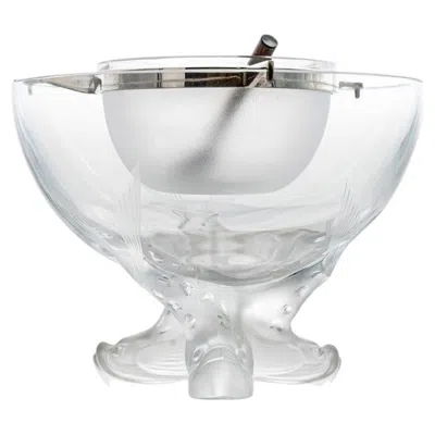 Pre-owned Lalique Igor Caviar Bowl Fish Foot Frosted And Clear Crystal Glass, France In Gray