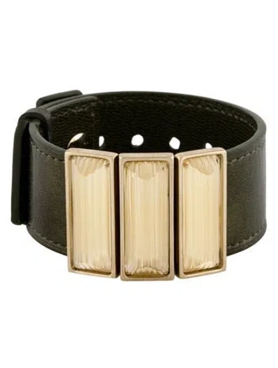 Pre-owned Lalique Leather & Crystal Wrap Bracelet In Green