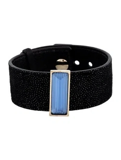 Pre-owned Lalique Leather & Resin Wrap Bracelet In Black/blue