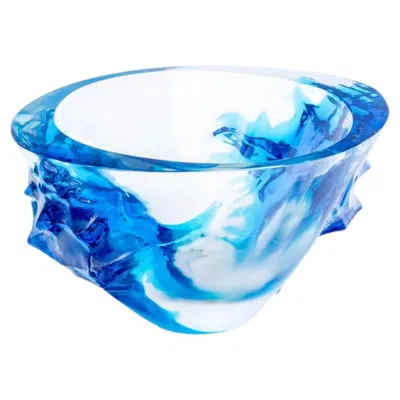 Pre-owned Lalique Marc  Haiti Art Glass Center Bowl In Blue