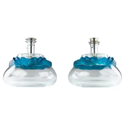 Pre-owned Lalique Marie-claude  For , Two "cyrus" Table Lamps, France Mid-century In Transparent