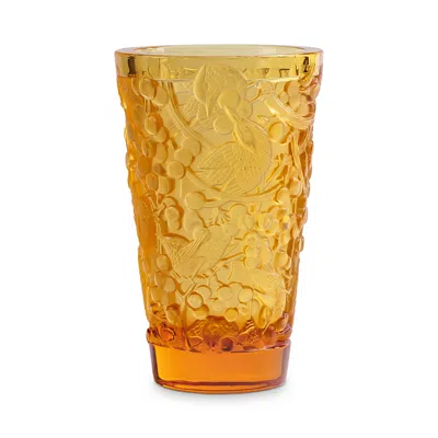 Lalique Merles & Raisins Small Amber Vase In Pink