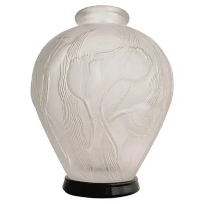 Pre-owned Lalique Mid Century Modern French Vase  Style Frosted Glass Floral Motifs 60s In Transparent