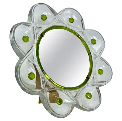 Pre-owned Lalique Mid-century Crystal And Brass Table Mirror,  1960s In Gray