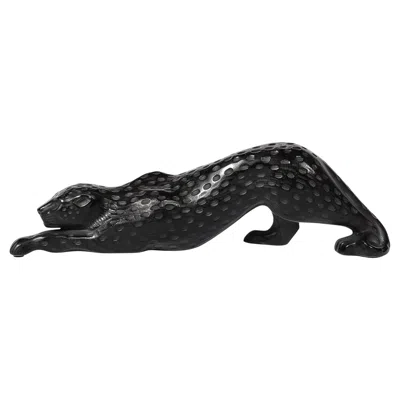 Pre-owned Lalique Modernist Spotted Stalking Leopard In Frosted Crystal Signed By  In Black