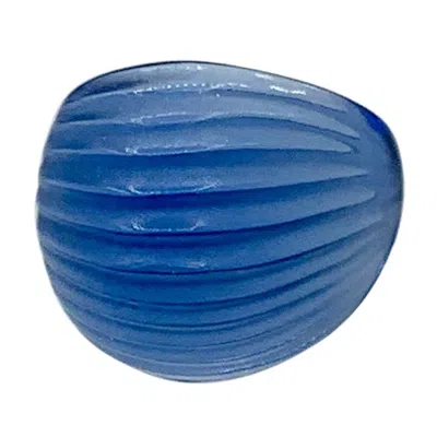 Pre-owned Lalique Nerita Ring Blue Tone Crystal Domed Ring With Original Box