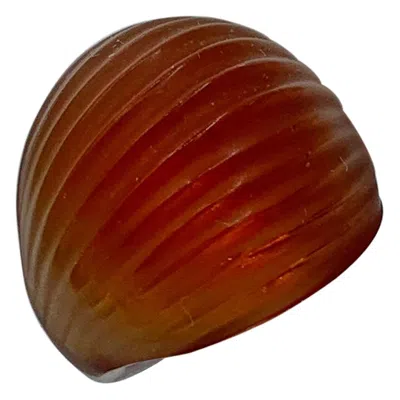 Pre-owned Lalique Nerita Ring Red Amber Tone Crystal Domed Ring With Original Box