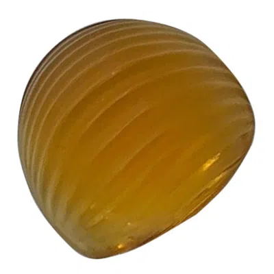 Pre-owned Lalique Nerita Ring Yellow Tone Crystal Domed Ring With Original Box