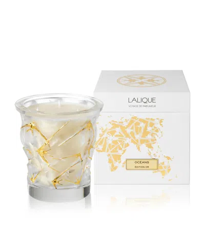 Lalique Oceans Scented Candle Gold Edition In White