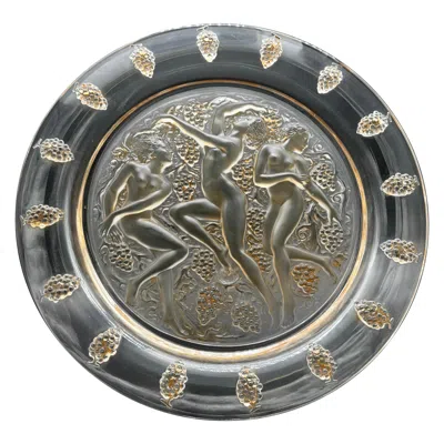 Pre-owned Lalique One  Côte D'or Plate In White And Brown Patinated Glass.