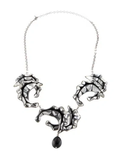 Pre-owned Lalique Onyx & Resin Seahorse Collar Necklace, 22" In Multi