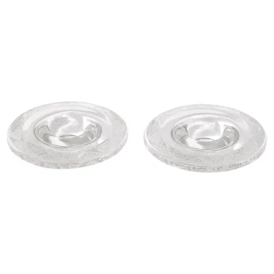 Pre-owned Lalique Pair Of Art Deco Glass Candleholders W/ Grape Vine Motif Signed R.  In Purple