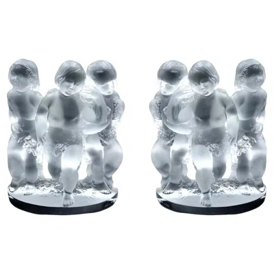 Pre-owned Lalique Pair Of  "luxembourg" Crystal Sculptures In Gray