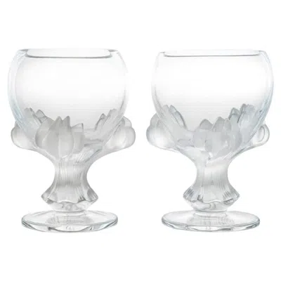 Pre-owned Lalique Pair Of  Nature Bowl Vases Crystal, France In Clear
