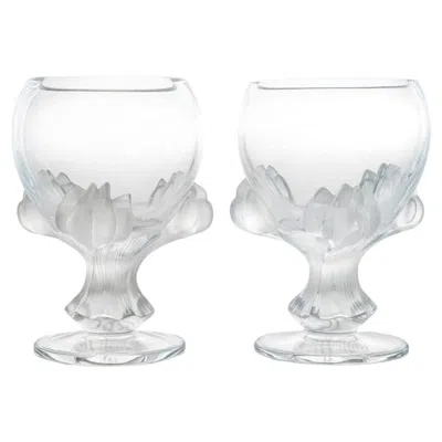 Pre-owned Lalique Pair Of  Nature Bowl Vases Crystal, France In Transparent