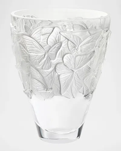 Lalique Papillons Large Clear Crystal Vase In Transparent
