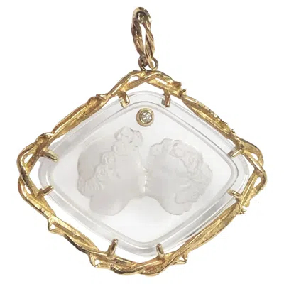 Pre-owned Lalique Paris Le Baiser Love Kisses Gold Crystal And Diamond Large Pendant In Multi
